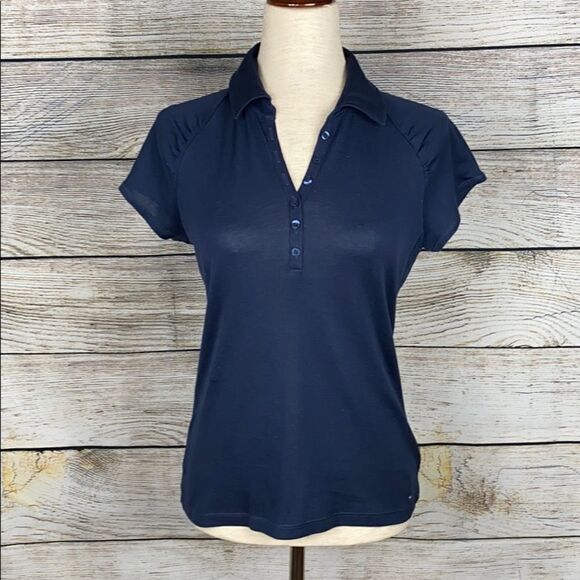 TOMMY HILFIGER Cotton Polo Shirt Top Short sleeves Navy Blue Size M - Picture 1 of 7